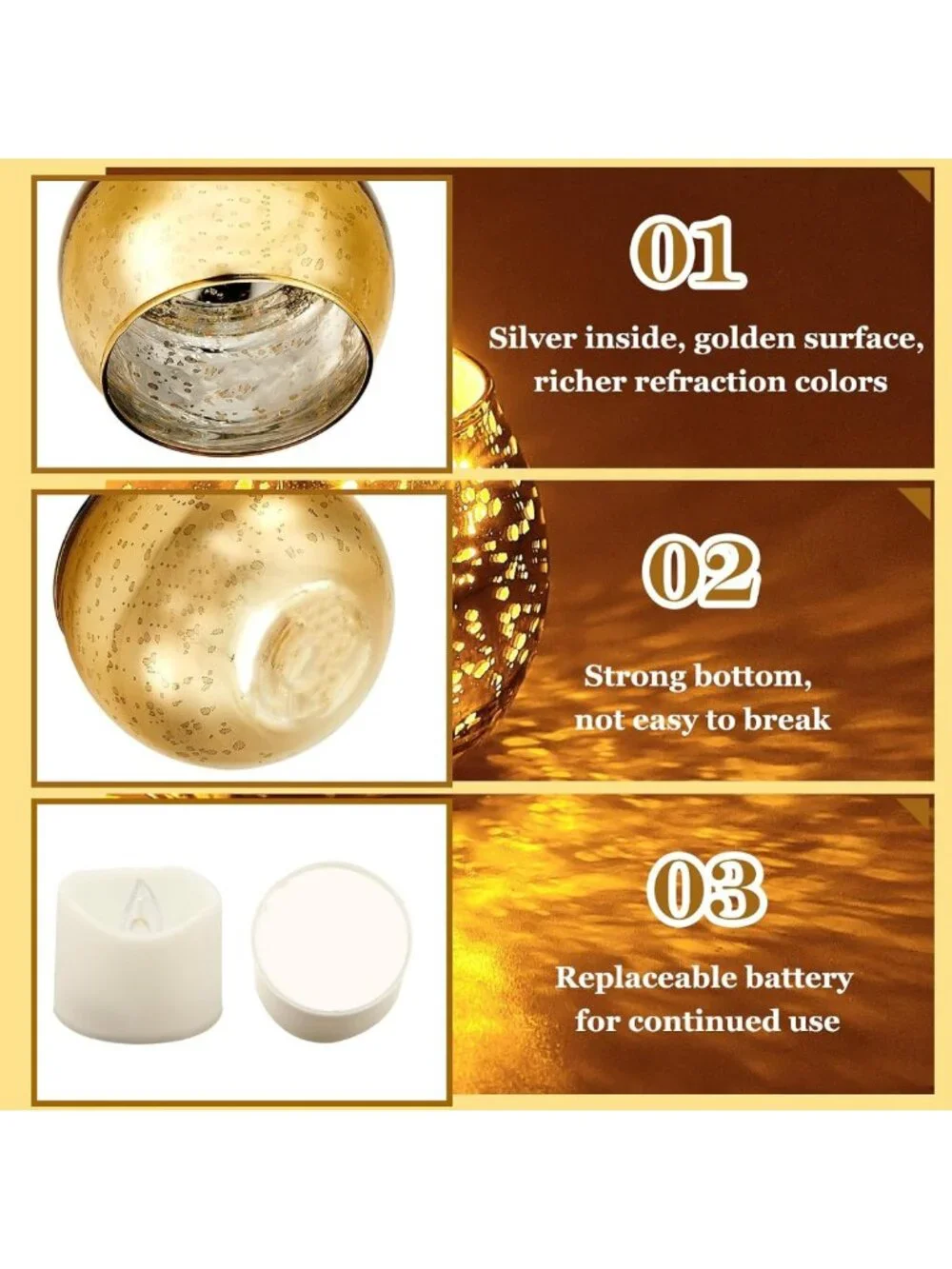 24 Speckled Mercury Glass Votive Candle Holders for Wedding & Party Decor